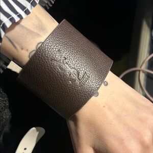 YSL parfums Brown Leather Cuff Bracelet